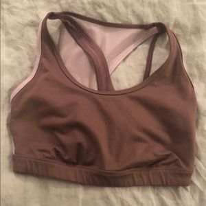 Pink and Mauve colored sports bra with sheer back